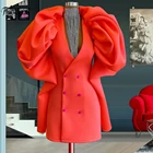 Платье-Русалка коктейльное, с пышными рукавами, двубортное