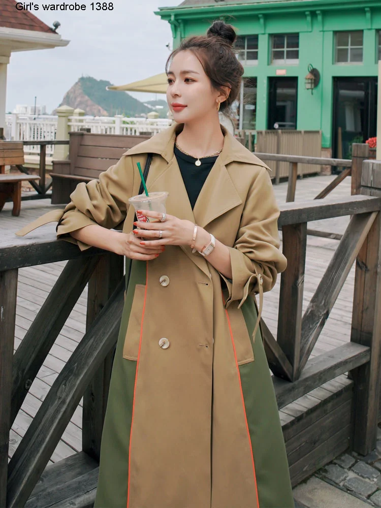 

Windbreaker women's long British style autumn 2020 new Korean version versatile fashion temperament goddess style splicing coat
