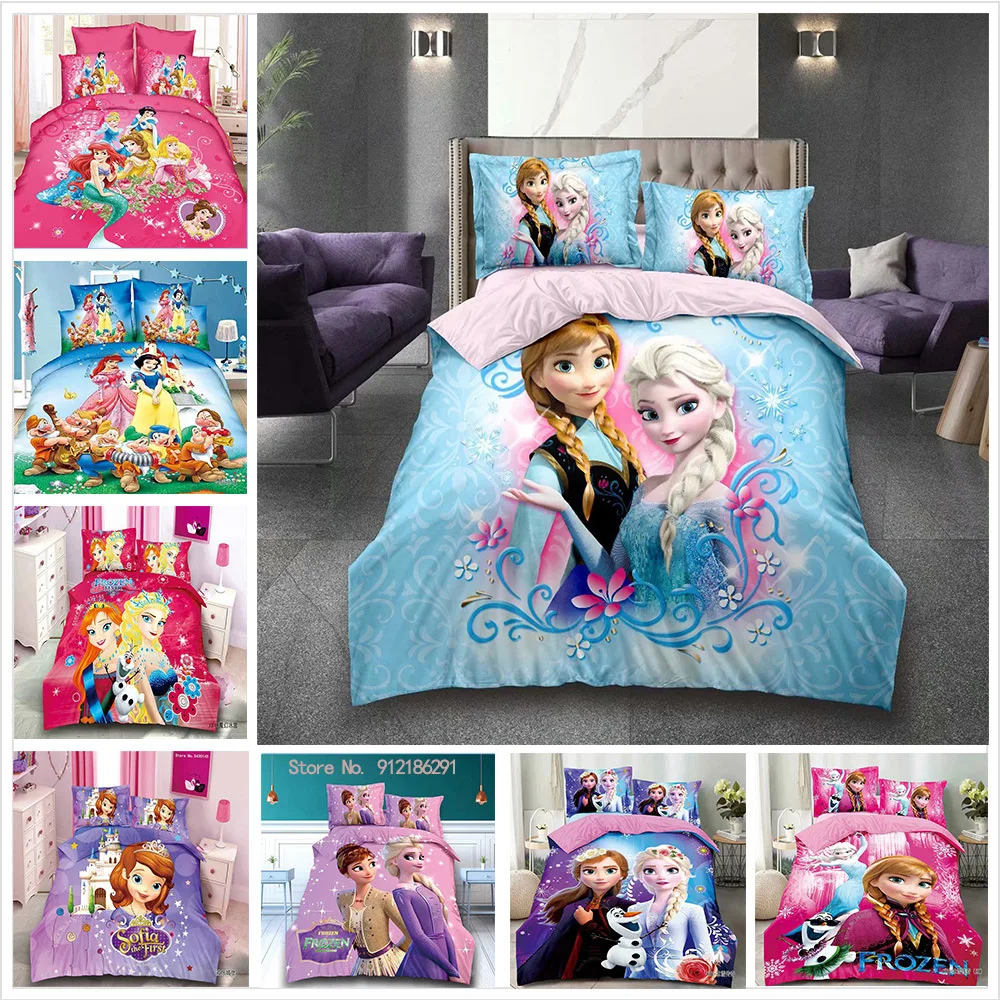 

Комплект постельного белья для девочек, Disney, фиолетовый, Холодное сердце, Эльза, Анна, принцесса, Рапунцель, Белла