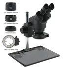 Бинокулярный стереомикроскоп с непрерывным увеличением 3,5x-90x + объектив 0,5x 2,0x + Многофункциональная подставка из алюминиевого сплава для ремонта печатных плат