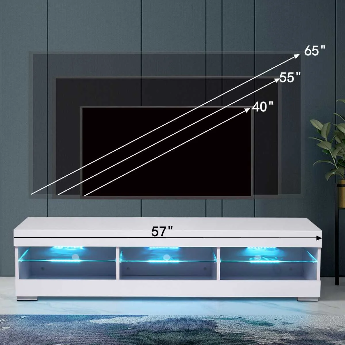 

57 inch RGB TV Stand Cabinet With Remote Control LED TV Unit Table High Gloss TV Furniture for Living Room Light Luxury