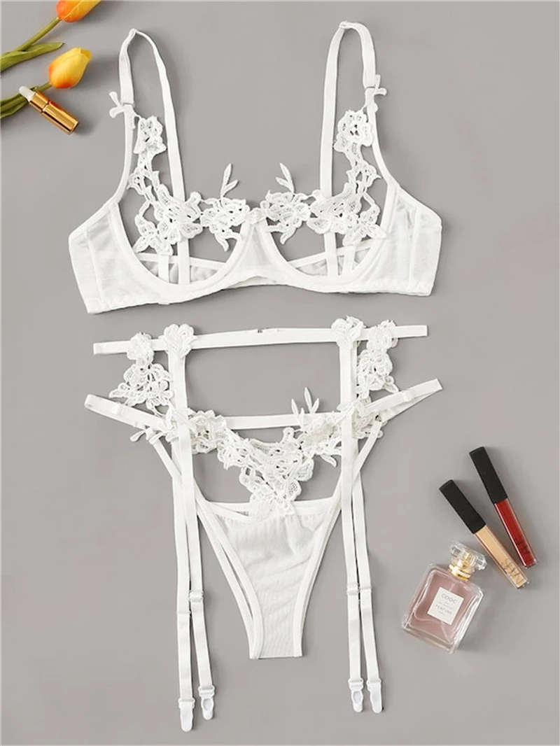 Летний Новый сексуальный женский комплект кружевного нижнего белья цветочный