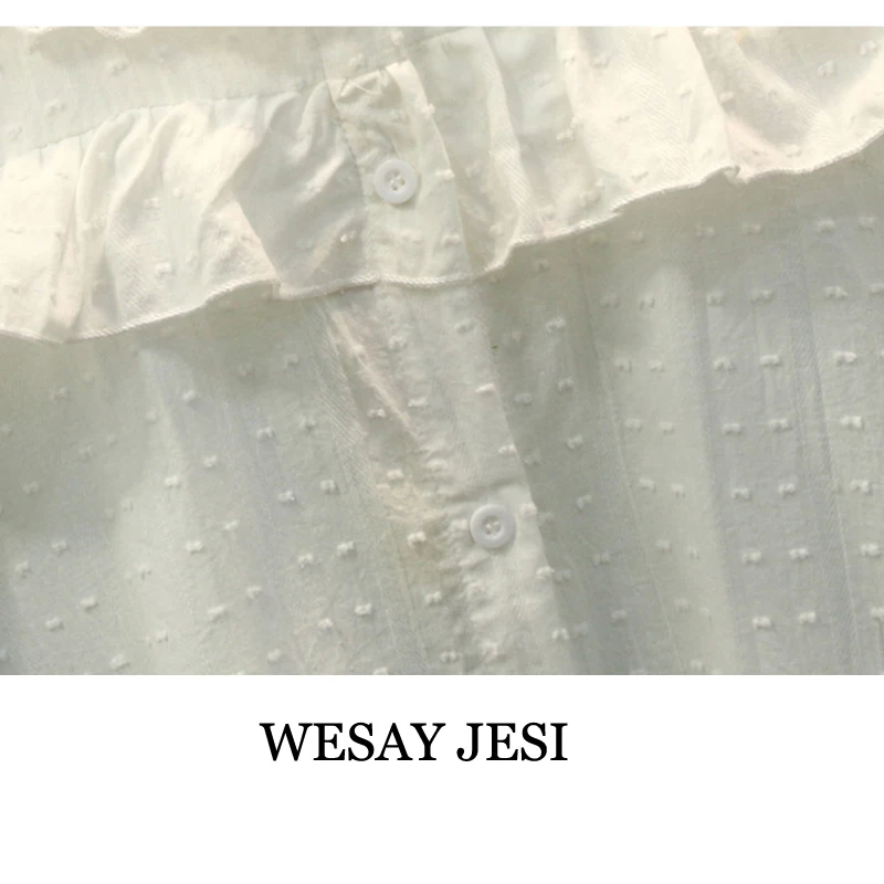 

WESAY JESI Women's Pajamas Sleepwear 2pcs Suits Princess Cotton Pajamas Sets O-Neck Ruffle Decoration Solid Nightgown Homewear