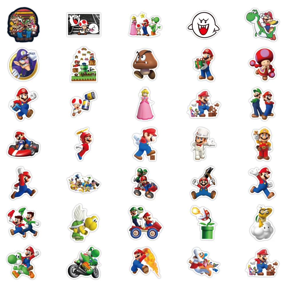 Pegatinas impermeables del juego de Mario para ordenador port&aacute;til, pegatinas de decoraci&oacute;n para equipaje, tel&eacute;fono m&oacute;vil, monopat&iacute;n, E-052, 100 Uds.-5
