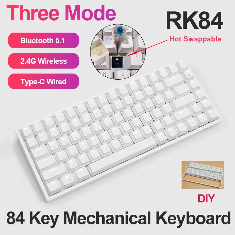RK84 84 клавиши Механическая игровая клавиатура Горячая сменная Bluetooth 5 1 + 2 4G