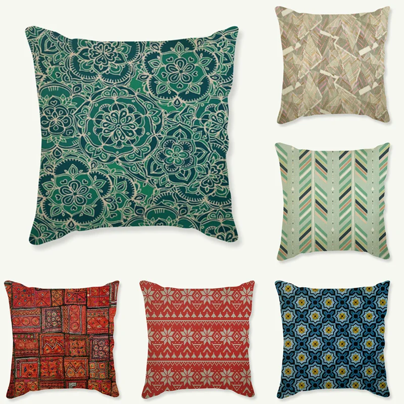 

Vintage Geometric Flower Cushion Cover Nordic Bohemia Mandala Cotton Linen Square Home Decorative Sofa Chair Throw Pillow Cover