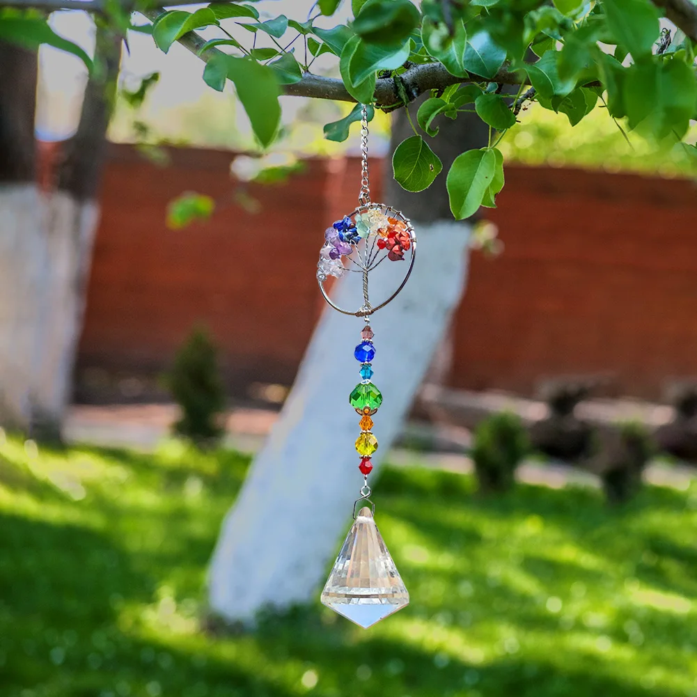 

Tree of Life Crystal Suncatcher Prisms Hanging Rainbow Chaser Lighting for Window Curtains Pendant Home Outdoor Garden Decor
