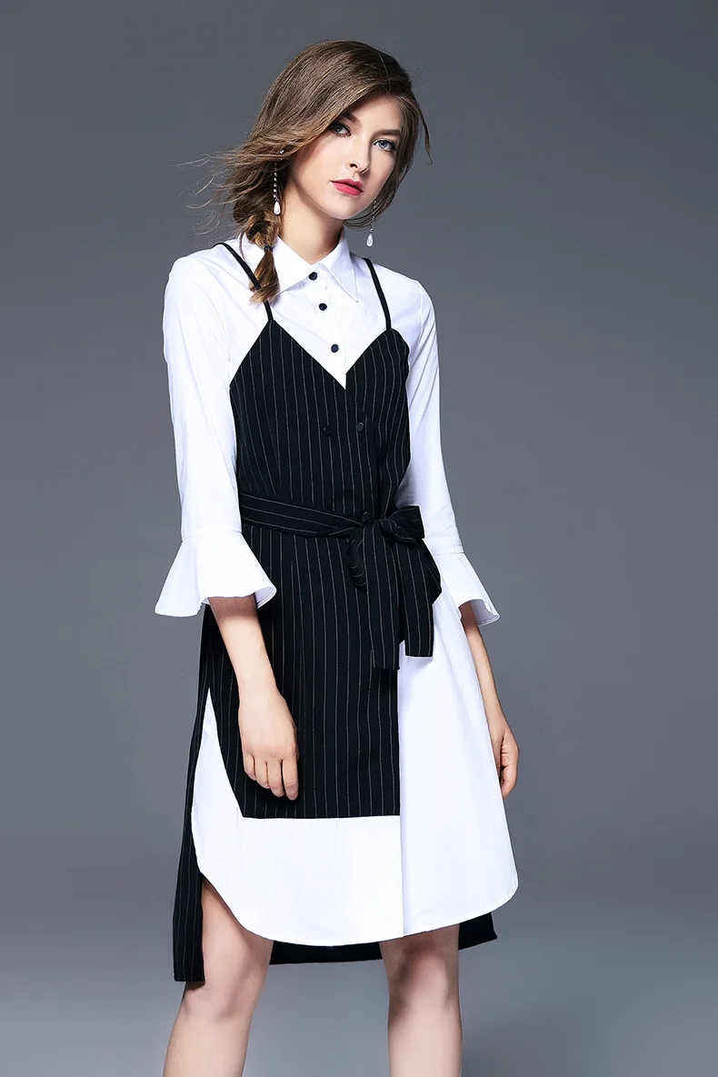Shirt Female 2020 Korean Spring Midi Dress Black White Asymmetrical Dresses For Women Autumn Clothing Robe 97089 | Женская одежда