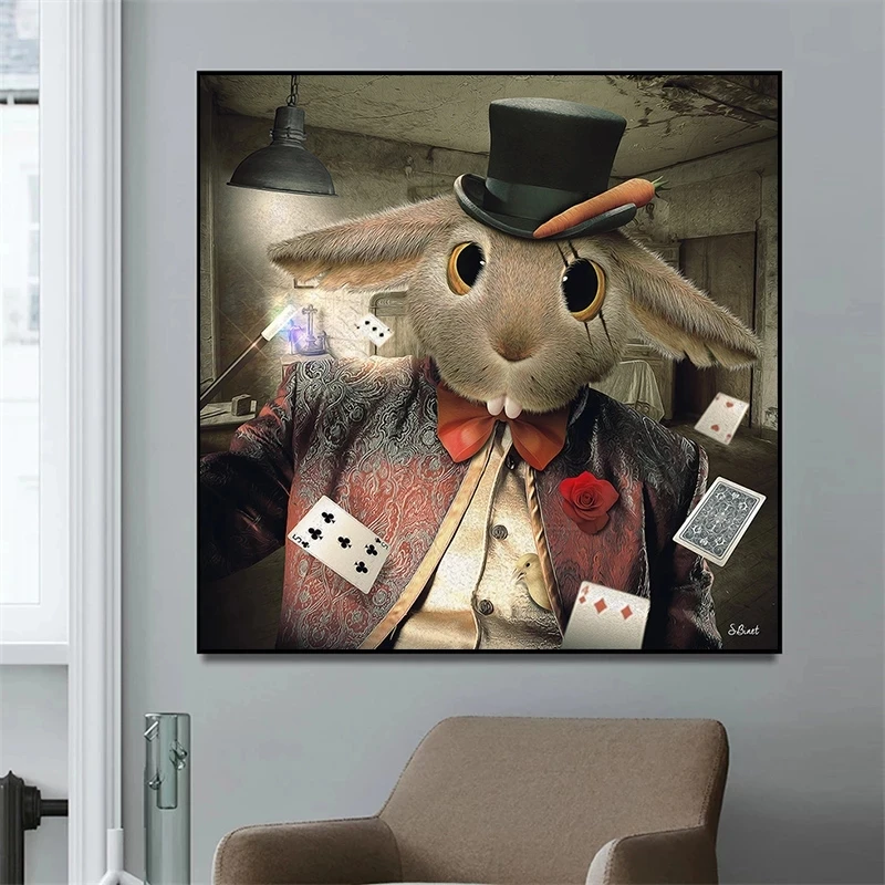 Большая винтажная Картина на холсте Волшебный кролик милые животные плакаты и