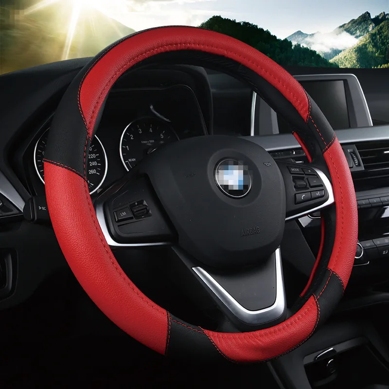 Large size Leather Car Steering Wheel Cover plus wheel hubs for different cars 38cm car truck steering cover | Автомобили и