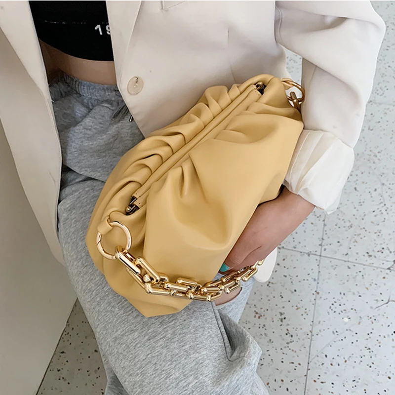 

Gold Chain PU Leather Bag For Women 2020 Summer Armpit bag Lady Shoulder Handbags Female Solid Color Travel Hand Bag