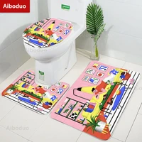 aiboduo cartoon cute 3pcsset non slip rug toilet lid cover set interesting bat mat bathroom pad carpet home decoration contour