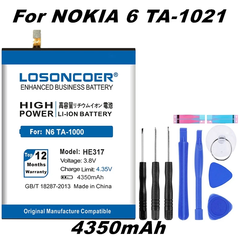 LOSONCOER HE317 4350 мАч батареи мобильного телефона для Nokia 6 Nokia6 батарея N6 TA-1039 TA-1000 TA-1003 TA-1021 TA-1025 TA-1033 TA