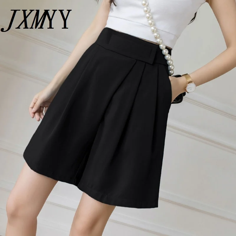 

ICCLEK JXMYY 2021 Women's Summer Fashion Thin Section 5 Points Shorts Wide Leg Pants Loose Casual Retro Velcr