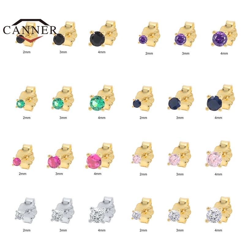

CANNER 1set 2/3/4mm 925 Sterling Silver Small Stud Earrings Women Colorful Zircon Ear Stud Cartilage Piercing Earring Jewelry