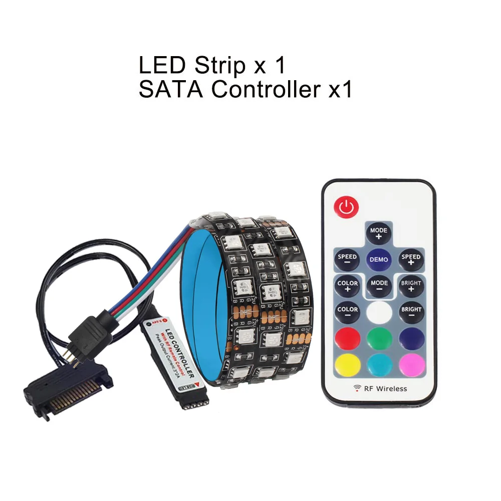 One Strip SATA светодиодный светильник 5050 RGB DC12V Sata интерфейс питания для ПК чехол для компьютера, 17Key RF пульт дистанционного управления светодиодный светильник - Испускаемый цвет: One Strip