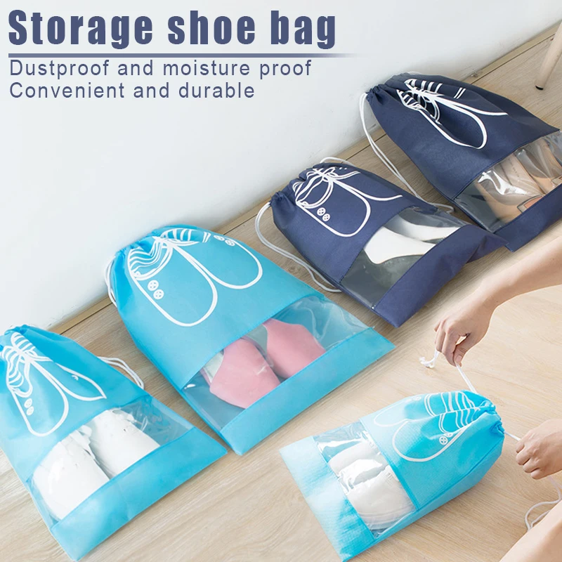 

Portable Organizer Shoes Storage Bag with Drawstring Dustproof Hanging Save Space Travel Supplies ASD88