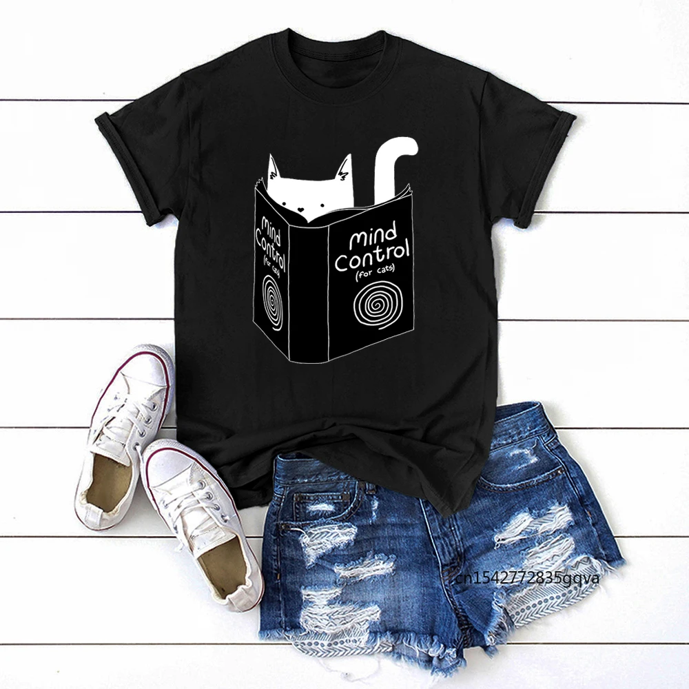 

Cats Mind Control Book Cute Print Tshirts Women Short Sleeve Fashion Korean T Shirt Women Oversize Cute Tee Shirts for Female
