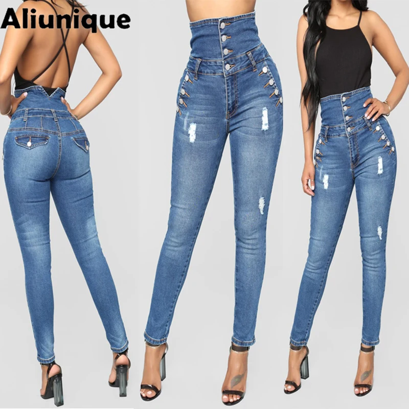 

Aliunique New High Waist Jeans For Women Slim Stretch Denim Jeans Bandage Skinny Push Up Jeans High Elasticity Stretch Trousers