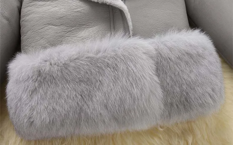 Luxury woman genuine natural sheepskin shearing leather coat with large fox fur collar ladies short wool jacket black customized