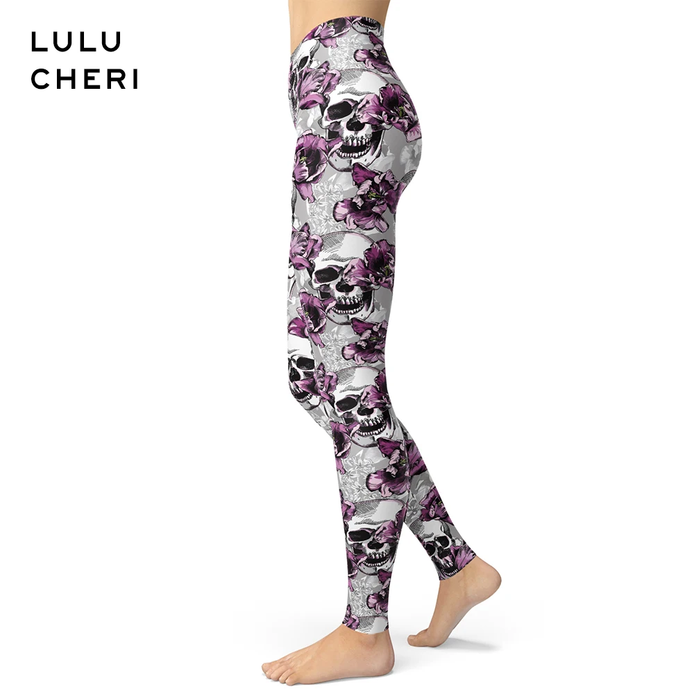 Легинсы для фитнеса с изображением цветов роз и черепа|Легинсы| |