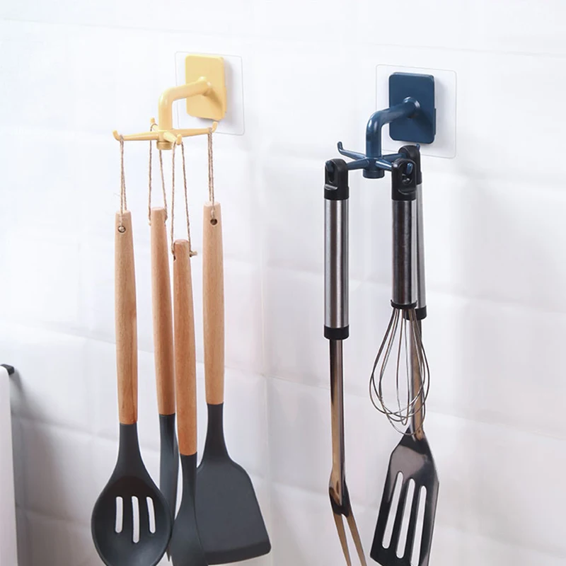 

045 Wall mounted traceless Kitchen and bathroom wall hanging 4 claws 360 ° rotary hook kitchen storage rack