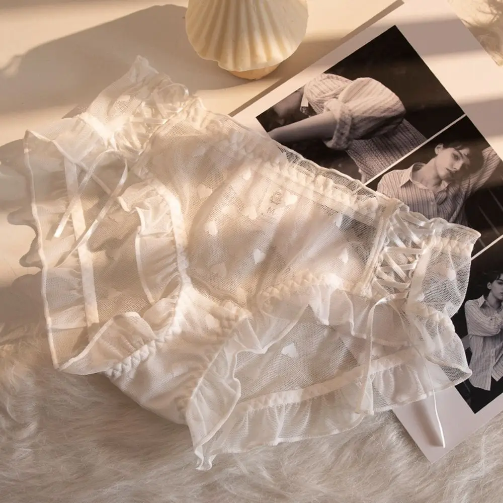 Трусики женские кружевные персиковые в сетку пикантные Трусы со средней