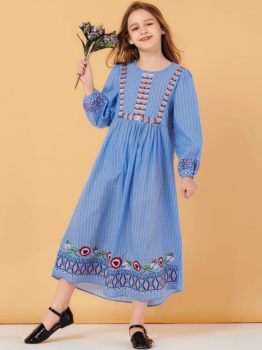 Летние детские длинные платья с вышивкой в этническом стиле для девочек