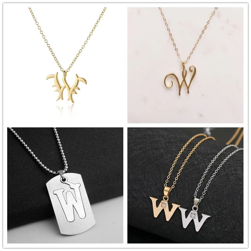 

1pcs Family mom name gift Initial Letter W monogram alphabet Stainless steel alloy 26 English word sign pendant Necklace jewelry