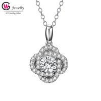 sterling silver temperament necklace flowers pandent cubic zircon elegant luxury design jewelry wedding gift