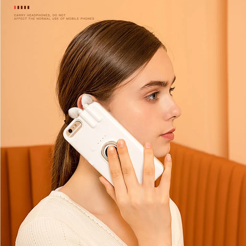 

Wireless Chargeable Earphone Phone Case For iPhone X Xs max Xr 7 8 6 6S Plus Earphone Case For Airpods headset With car holder