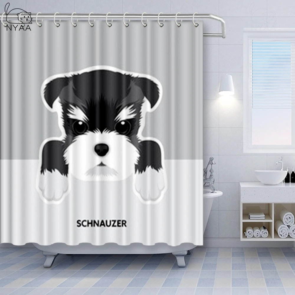 

NYAA Cute Little Puppys Chihuahuas Young Dog Bathroom Fabric Shower Curtain Waterproof Polyester Bulldog Curtain With 12 Hooks