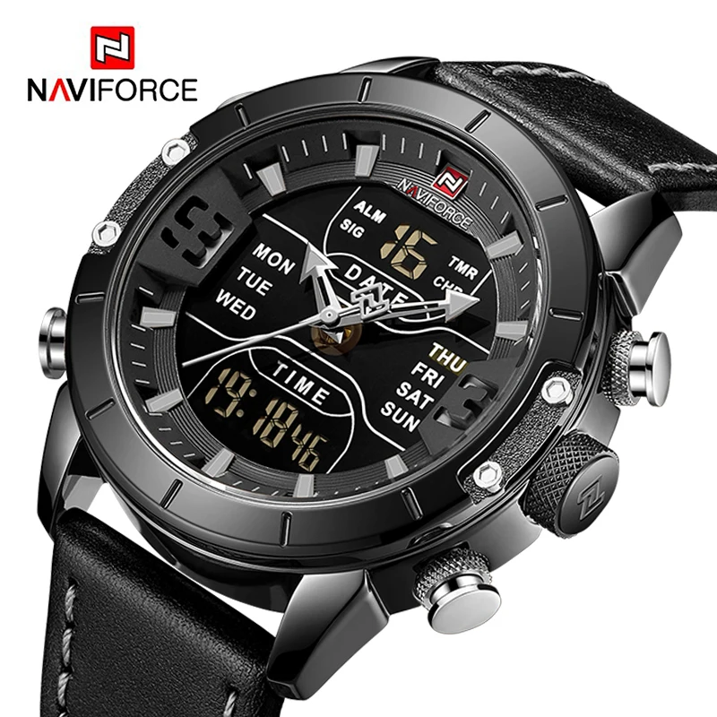 Часы наручные NAVIFORCE Мужские Цифровые спортивные Роскошные Кварцевые