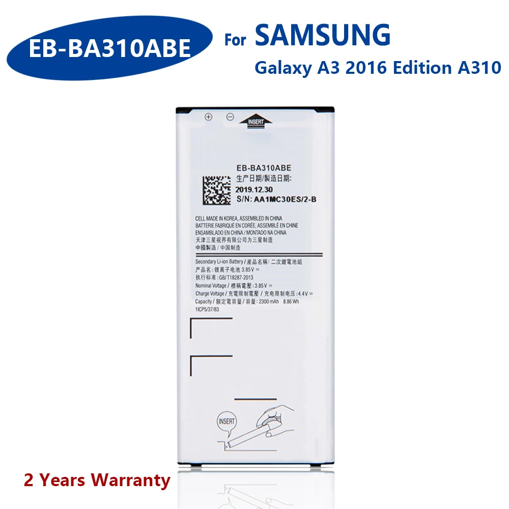 

100% Genuine EB-BA310ABE Battery For Samsung GALAXY A3 2016 Edition A310 A5310A A310F SM-A310F A310M A310Y 2300mAh New Batteries
