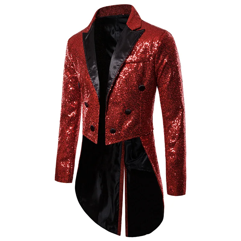 Мужской приталенный костюм с блестками красное пальто ласточкой мужские костюмы