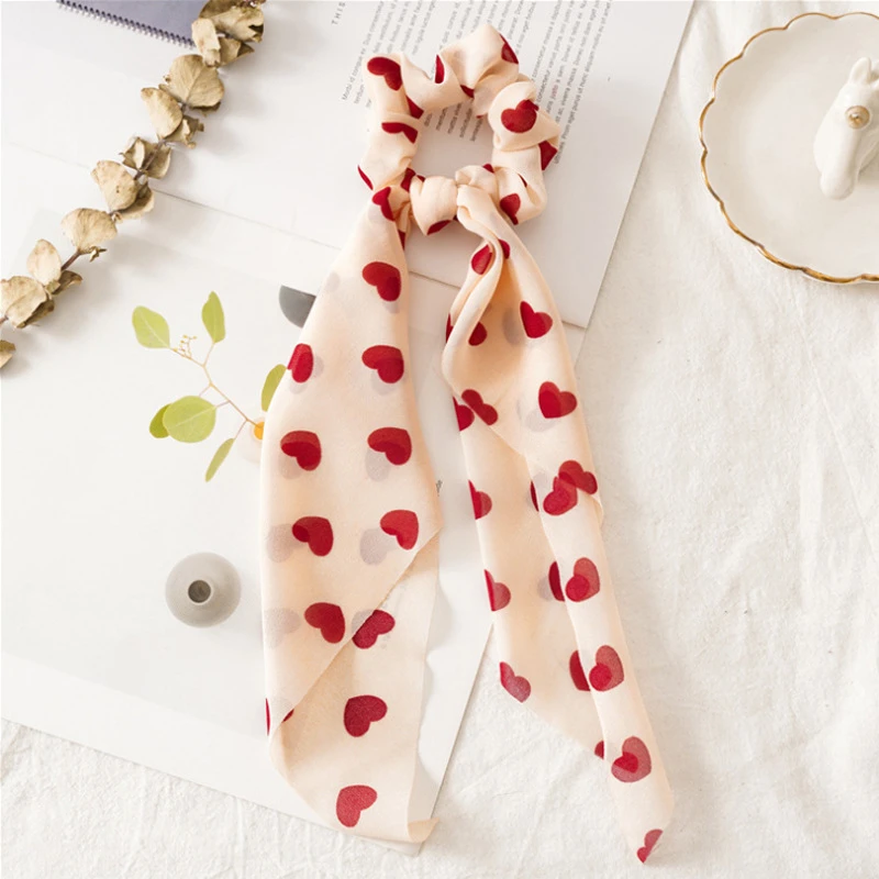 

Fashion Heart Chiffon Scrunchie Pack Lady Hair Scarf Scrunchies Elastic Hair Band Rope for Women Hair Ribbons Hair Accessories