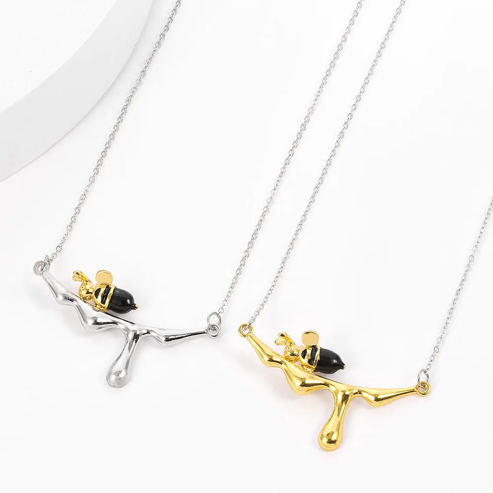 

Lotus Fun 18K Gold Bee and Dripping Honey Pendant Necklace Real 925 Sterling Silver Handmade Designer Fine Jewelry for Women