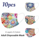 Маска одноразовая для взрослых 10 шт., с рисунком мандалы, цветка, трехслойная защитная маска для рта, Пылезащитная дышащая маска