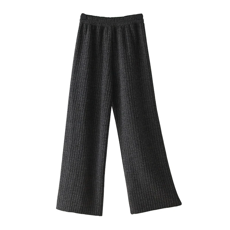 

High-Waist Knitt Wide-Leg Pants Women Spring Autumn Trousers 2021 NEW Korean Loose Brape Autumn Winter Drape Straight Leg Pants