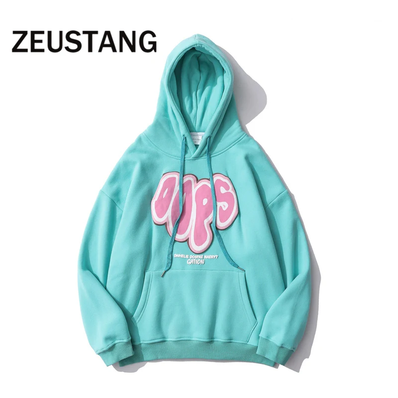 

Zeustang Fashion Fleece Hooded Sweatshirts Heart-shaped Letter Print Pullover Hoodies Streetwear Hip Hop Loose Casual Outwear