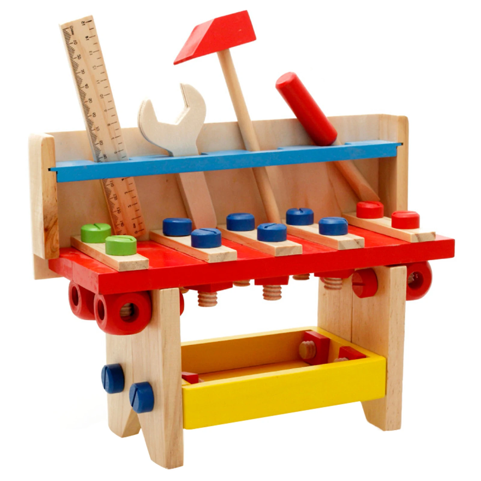 

Children Simulation Wooden Tool Bench Large Toolbox Screw Nut Combination DIY Disassembly Tool Table Maintenance Toy Gifts