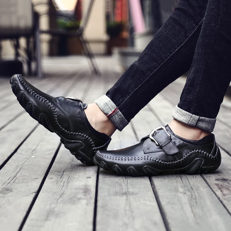 Мужская повседневная обувь из дышащей кожи Обувь в виде рыбьей бобы с