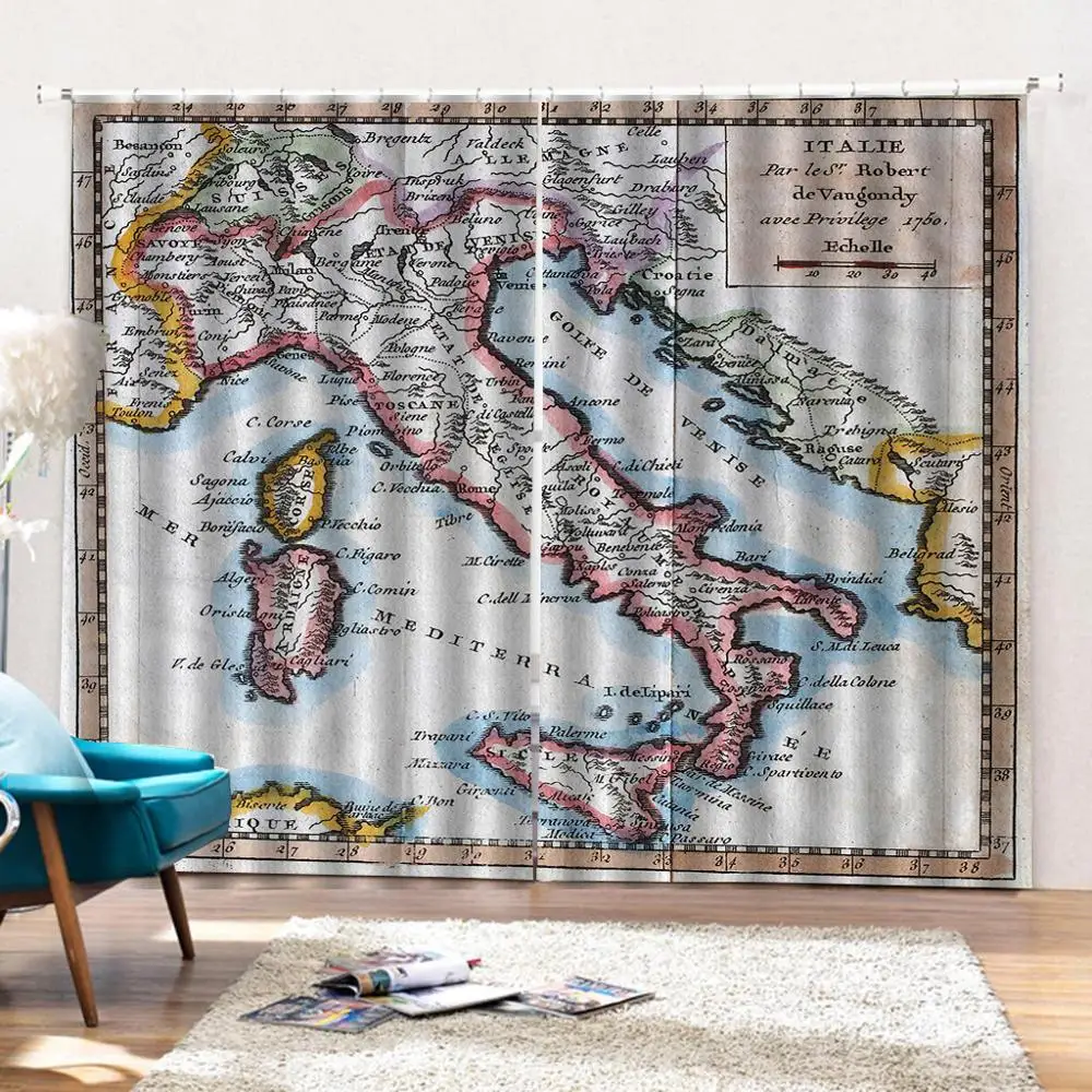 Карта занавески s 3D Печать Блокировка полиэстер фото ткань для комнаты спальни 3d