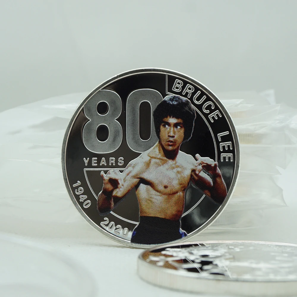 

Chinese Kungfu Star Bruce Lee The 80th Anniversary Commemorative Coin Dragon Silver Plated Challenge Coin
