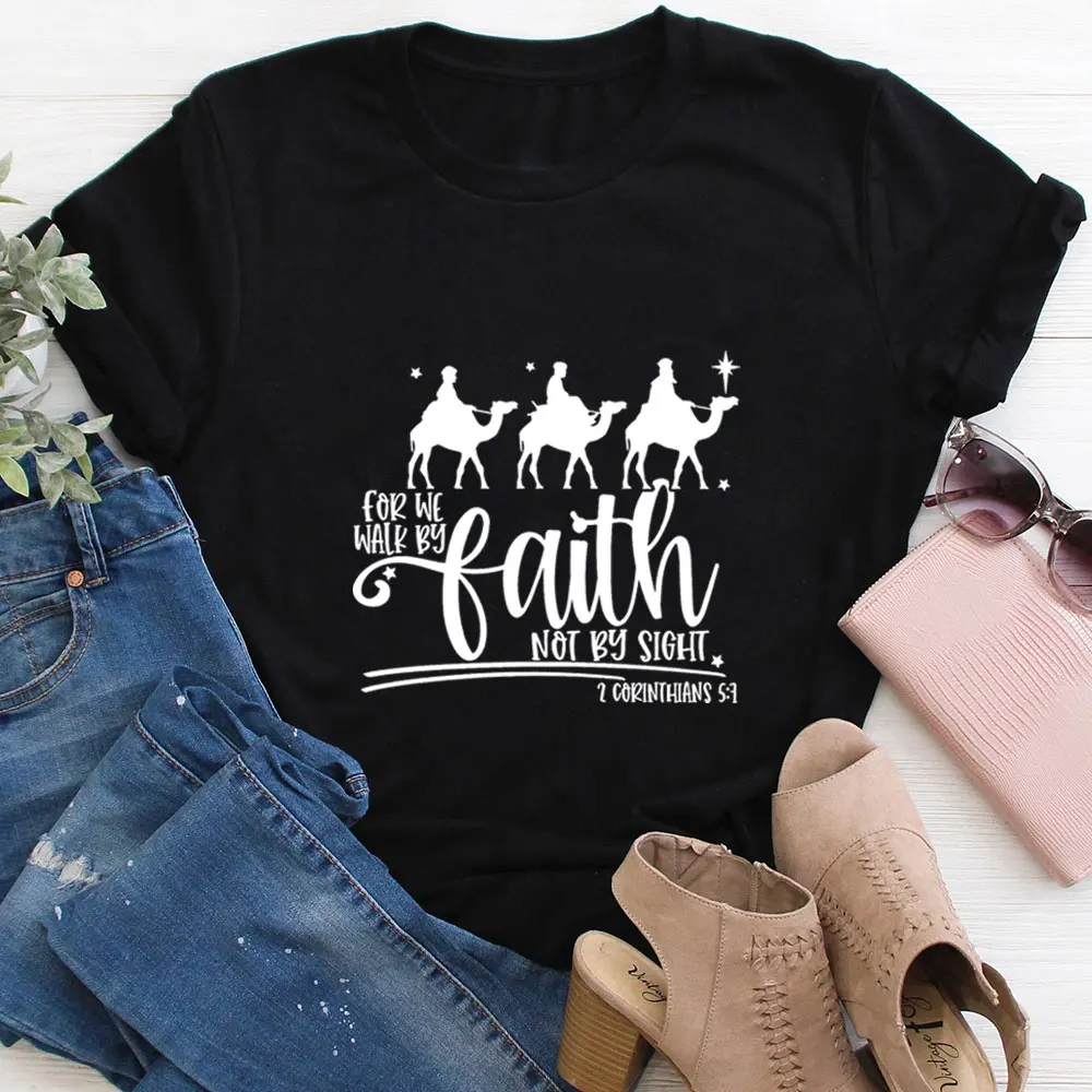 

Женская футболка из 100% хлопка с надписью «Walk By Faith Not By Sight»