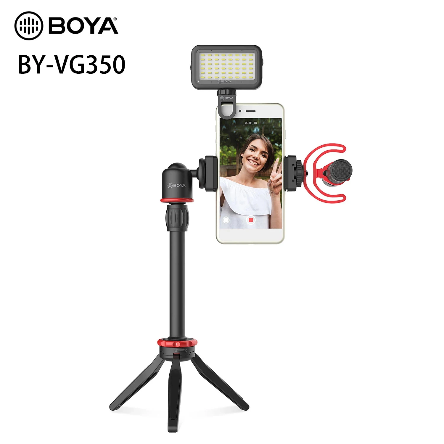 

BOYA BY-VG350 Microphone LED Light Tripod Phone Clip Holder Kit for Smartphone DSLR Camera PC Vlog Studio Live Video Recording