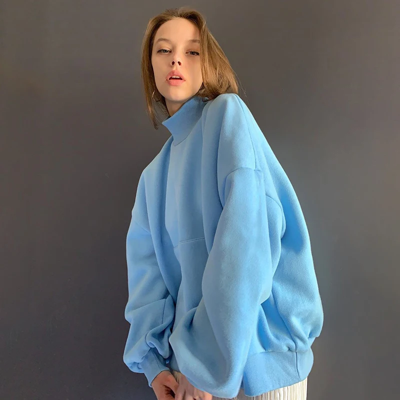 

YICIYA Turtleneck Oversized Sweatshirt Women Solid Casual Loose Cotton Pullover Long Sleeve Sweat Shirt Autumn Fashion 2021