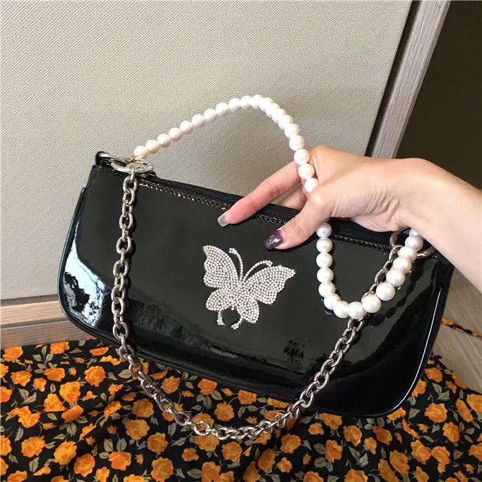 

Baguette Bag Fashion Black Butterfly Shoulder Bag High Quality PU Leather Luxury Designer Handbag Chain Shoulder Purses Handbags
