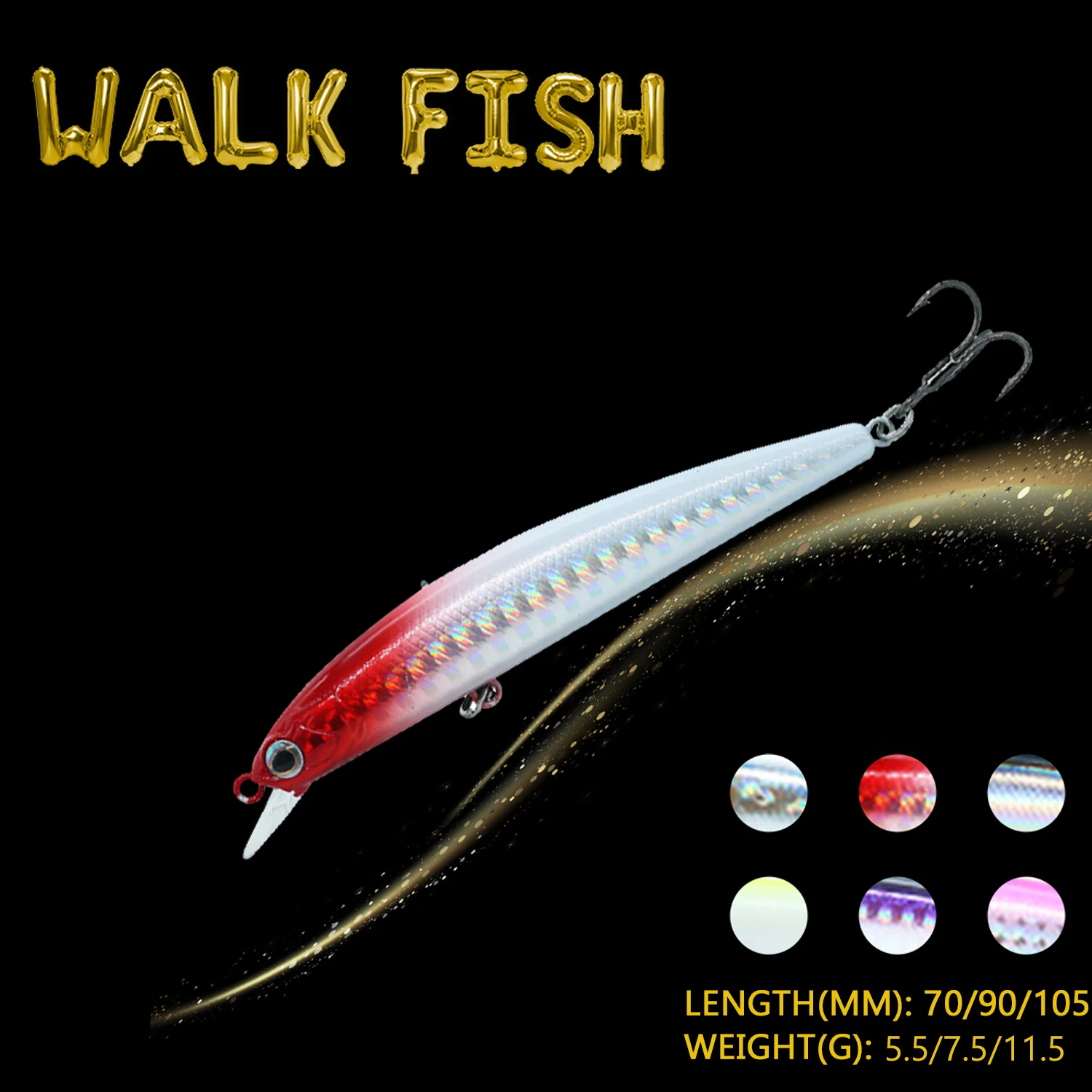 

WALK FISH 70mm/90mm/105mm Slow-Sinking Minnow Fishing Lure Wobblers Swimbait 3D Eyes Pencil Bait Artificial Bait Fishing Tools