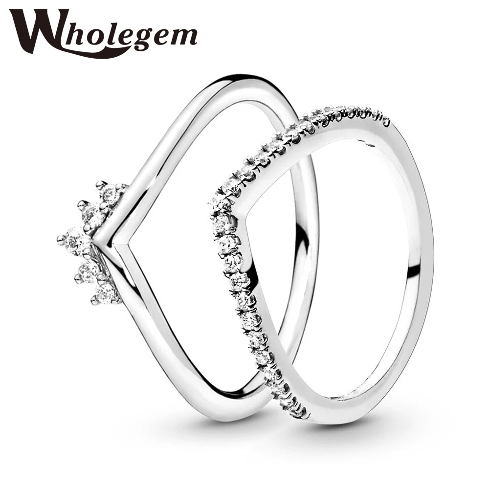 

WHOLEGEM модные тиара корона принцессы с подвеской в форме кольца комплект сверкающий Цирконий Свадебное обручальное кольцо Подарки для женщи...